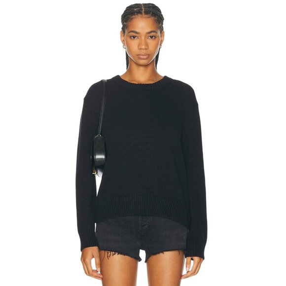 Enza Costa Cashmere Cotton Long Sleeve Crewneck Sweater in Black X-Small Womens - Picture 1 of 12
